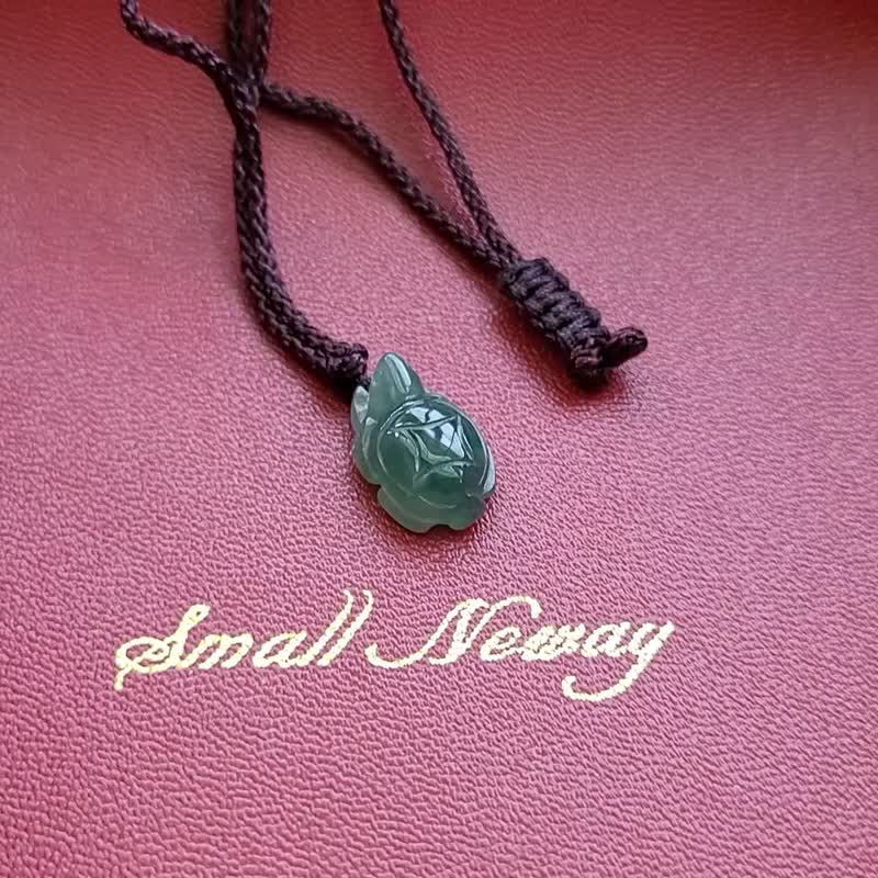 Pro-Cui Natural Jade Ice Green Hand Carved Money Turtle Baby Adjustable Rope Chain - Necklaces - Jade Green