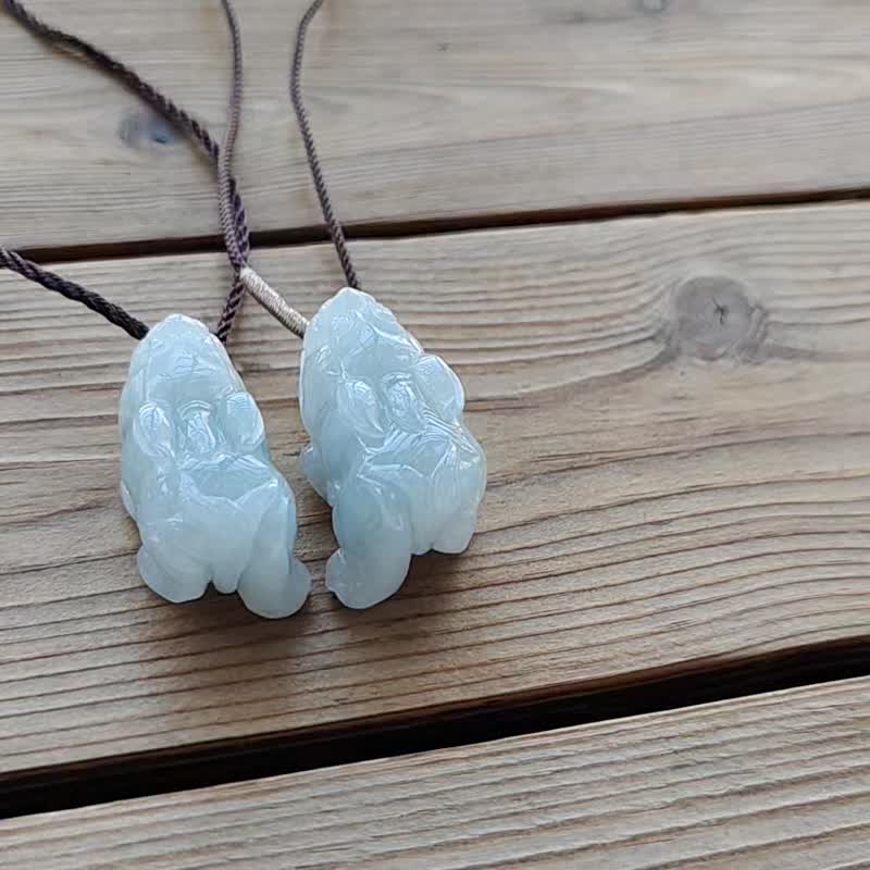 親翠 天然翡翠 冰晴飄花種水好口含珠招財貔貅調整式繩鏈 - 項鍊 - 玉石 多色