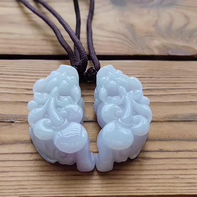 親翠 天然翡翠 冰芋頭紫膠如意貔貅調整式繩鏈 貔貅園 - 項鍊 - 玉石 多色
