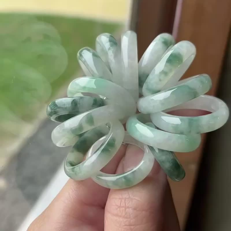 I 霧林 I 糯冰種飄花翡翠玉戒指 緬甸玉A貨 - 戒指 - 玉石 綠色
