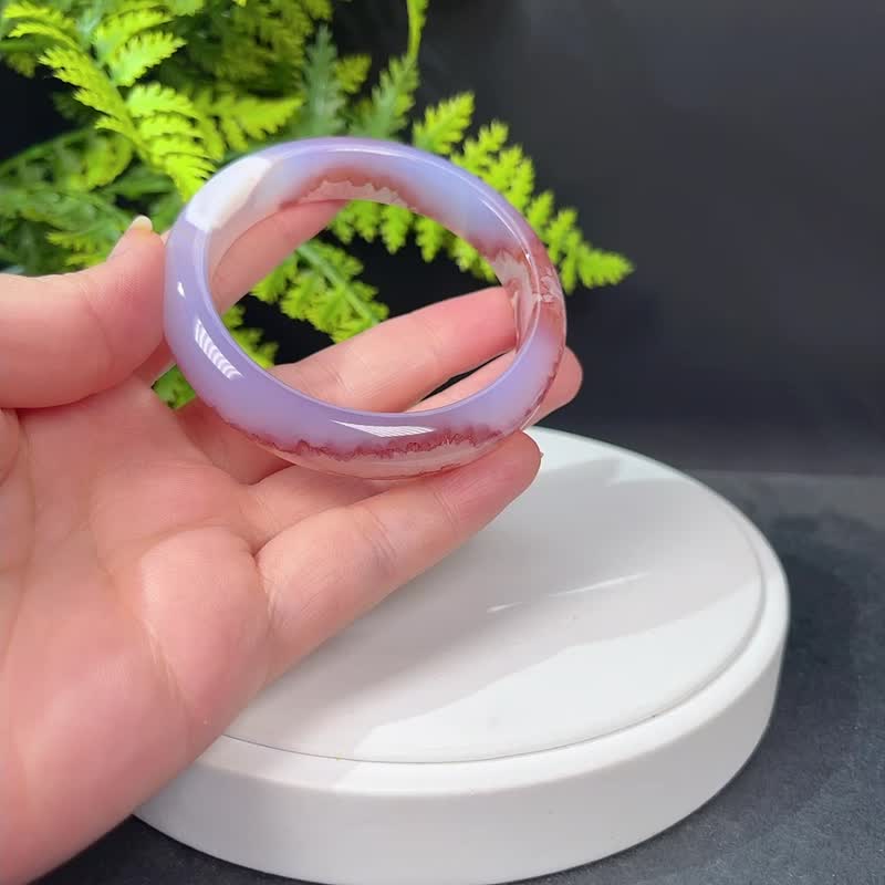 紫色景觀爆晶瑪瑙手鐲56MM 冰潤起光飄成型花共生水晶手環 自信心 - 手鍊/手環 - 半寶石 紫色