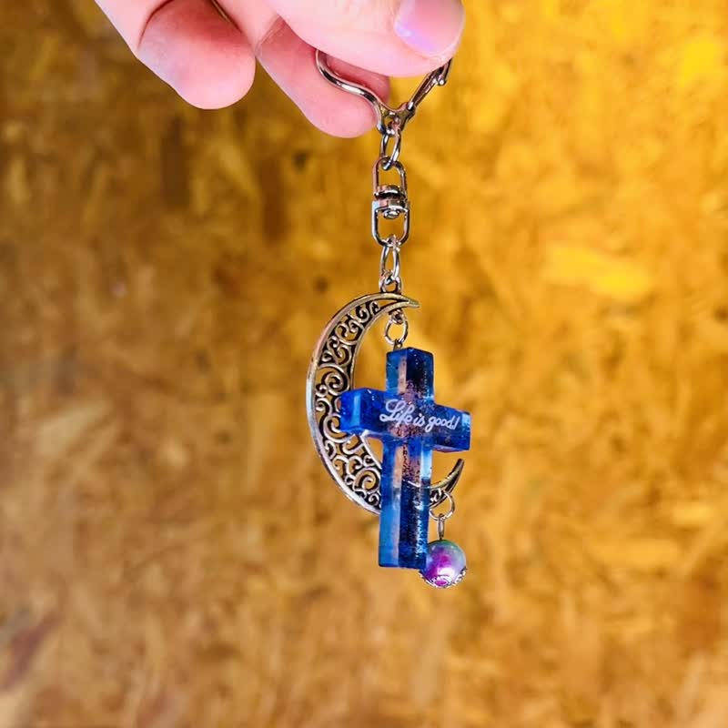 Cross key ring pendant corner creature cartoon cross brooch baptism gift Christmas gift - Keychains - Resin Multicolor