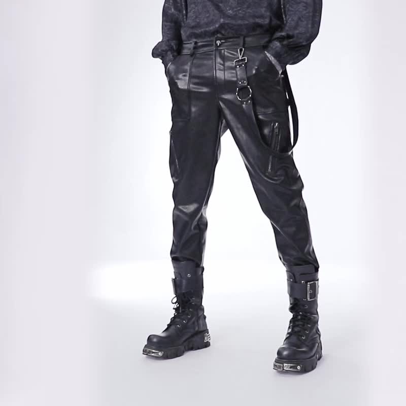 龐克公路電影仿皮革長褲 / 即將絕版 - 男長褲/休閒褲 - 其他材質 黑色