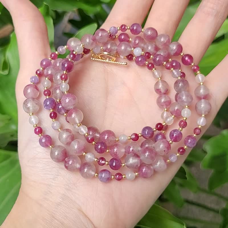 稀有 冰種 梅花碧璽 奼紫嫣紅 靈性 招財 智慧 長項鍊 僅此一件 - 項鍊 - 寶石 紫色