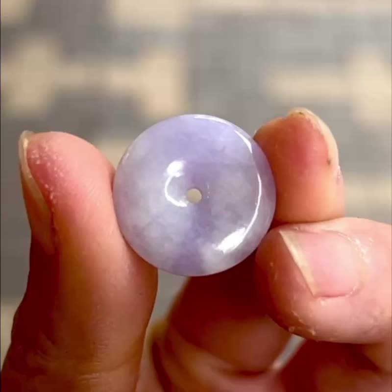 冰種 天然翡翠 緬甸A玉 吊墜 頸鏈 • 冰種紫羅蘭翡翠平安扣 - 項鍊 - 玉石 紫色