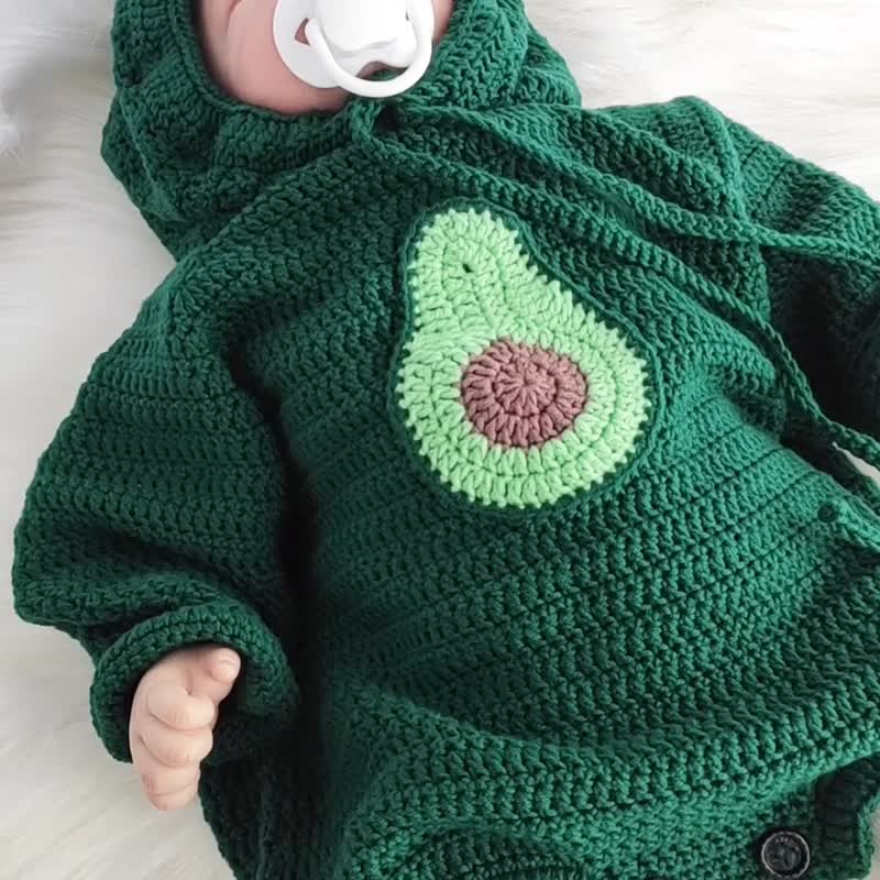 Avocado Baby hoodie romper, onesie crochet pattern / 5 sizes / Baby romper - Online Tutorials & Courses - Other Materials 