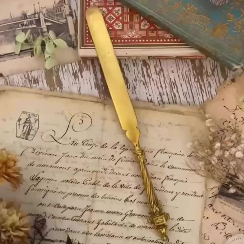 法國 路易十六復興風格x鎏金黃銅拆信刀 - 剪刀/拆信刀 - 銅/黃銅 金色