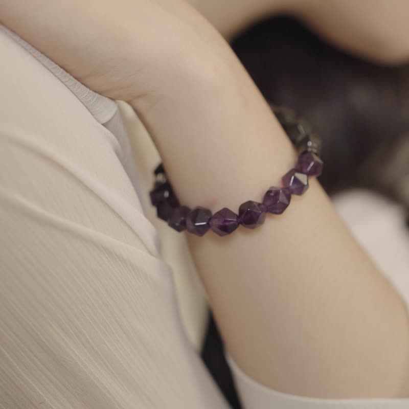 【Montagne】HALF | Obsidian X Amethyst | Cutaway Bracelet - Bracelets - Crystal 