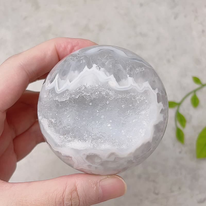 冰雪奇緣 淺灰蕾絲瑪瑙開口笑球球 聚寶盆 - 擺飾/家飾品 - 水晶 灰色