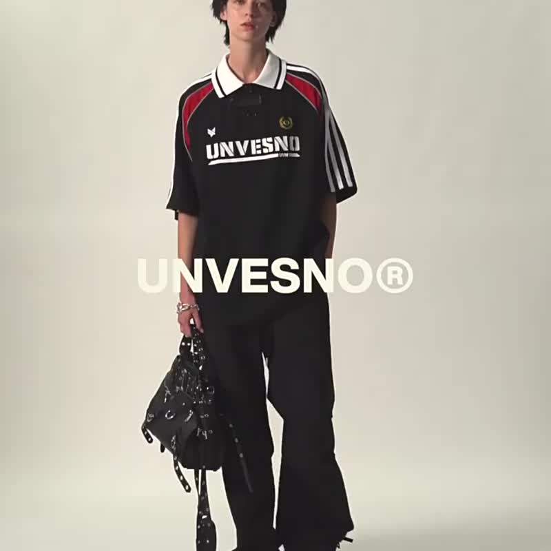 Unvesno (UN) 270克復古運動撞色拼接包條短袖T恤POLO  SWS-1660 - 帽T/大學T - 棉．麻 黑色