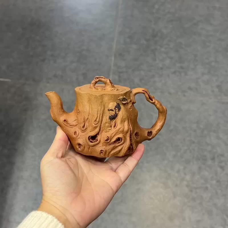 枯樁全手工容量180cc老段樹樁形態嶙峋老干斑駁孔洞盡顯滄桑 - 茶壺/茶杯/茶具 - 陶 咖啡色