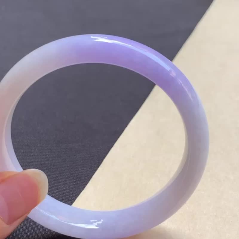 冰種翡翠天然翡翠玉鐲 A玉手鐲 玉鈪 • 糯冰種紫羅蘭翡翠福鐲 - 手鍊/手環 - 玉石 紫色