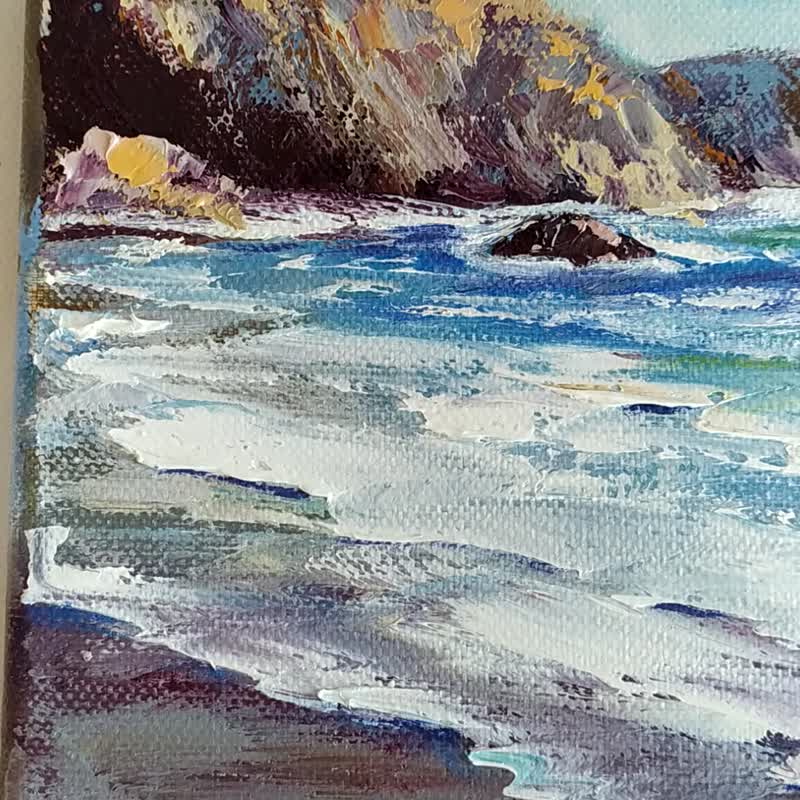 キャンバスに描かれた海の油絵 海景画 海岸画 カモメの絵