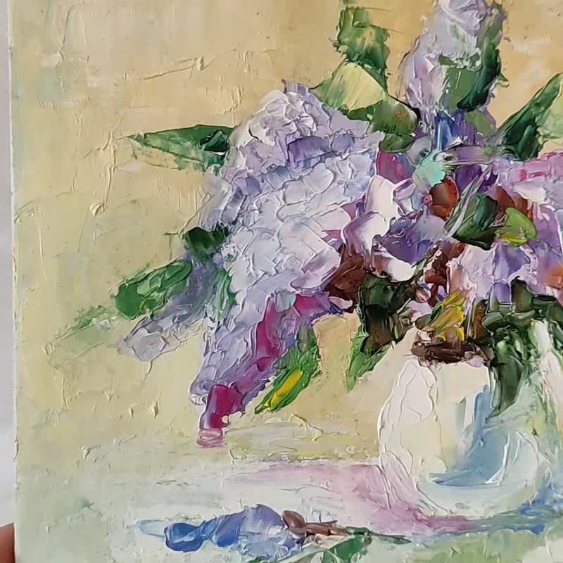Lilac Oil Painting Original, Small Floral Artwork, Flower Wall Art, Impasto Art - 海報/掛畫/掛布 - 其他材質 多色