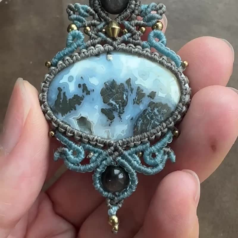 N1184 民族風 蠟線編織 白鐵礦瑪瑙 銀曜石珠 頸鏈 (可調長度) - 項鍊 - 寶石 藍色