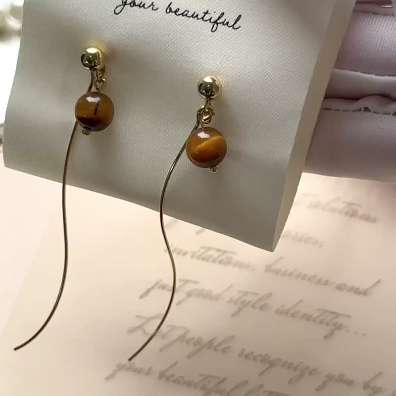 A symbol of courage and wealth, these are 14K gold-plated Tiger Eye earrings. - Earrings & Clip-ons - Crystal Brown