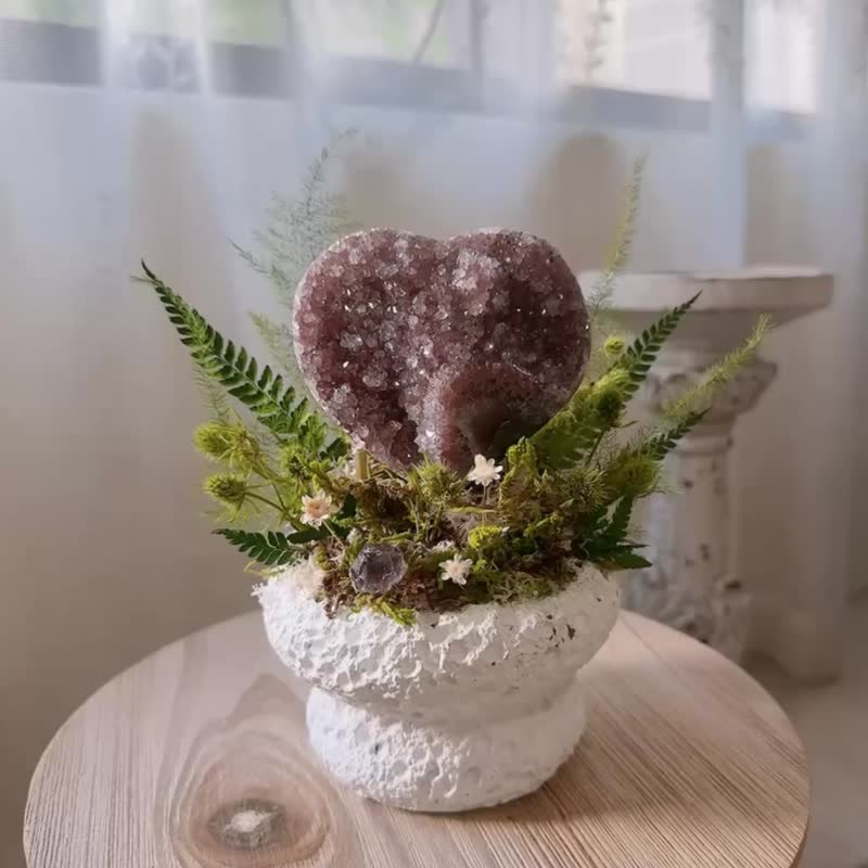 親手種下一顆愛心。心形烏拉圭 彩晶 紅紫水晶永生花園 - 盆栽/植栽 - 水晶 紫色
