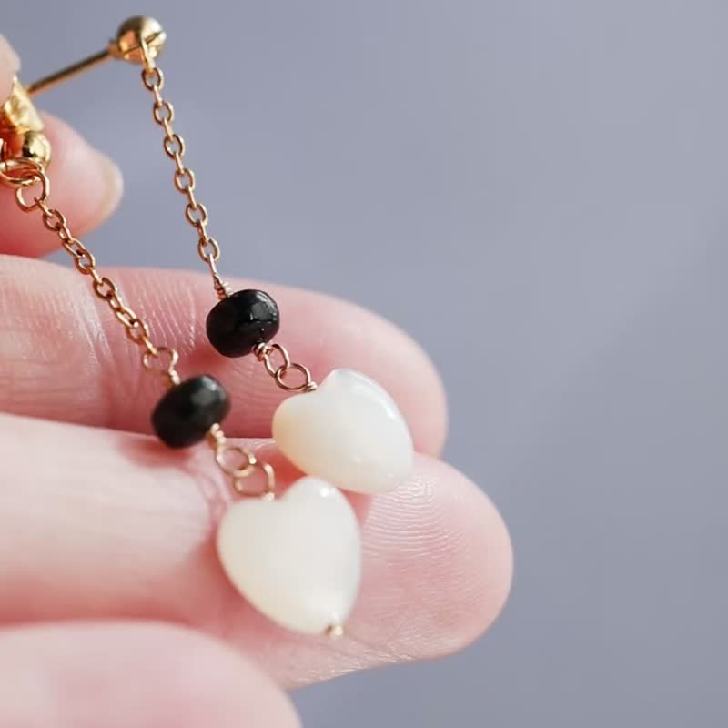 Mother of pearl tourmaline long earrings, earrings , earring charms - ต่างหู - หิน ขาว