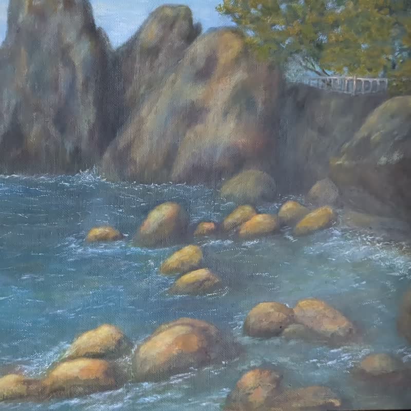 oil painting sea Wall Art seascape original art rocky shore bay Black Sea canvas - 海報/掛畫/掛布 - 其他材質 多色