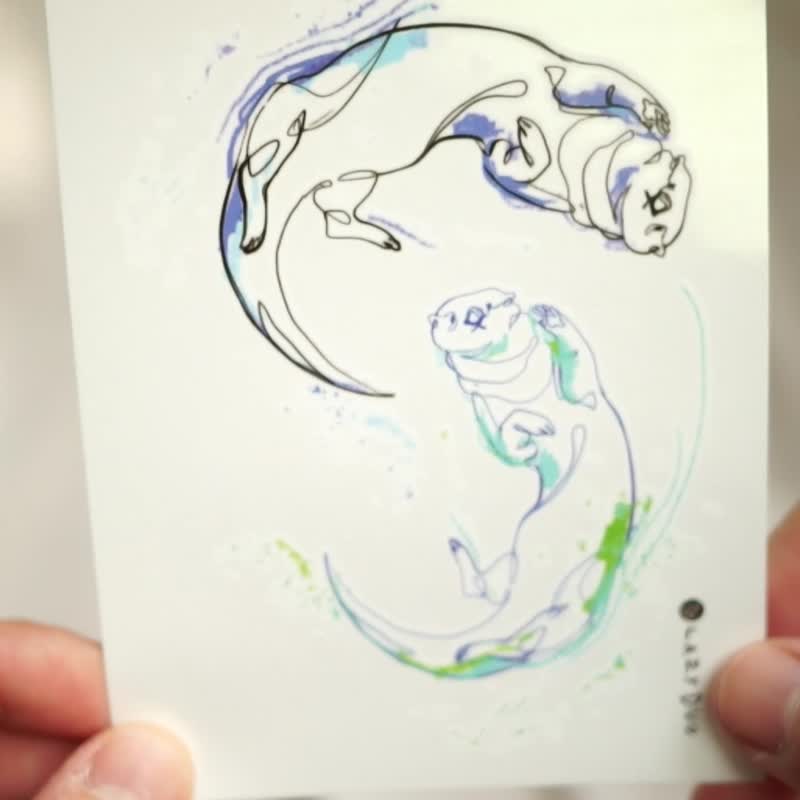 Sea otter Temporary Tattoo Sticker Minimal Single Line Thin Line Ocean Animal - Temporary Tattoos - Paper 