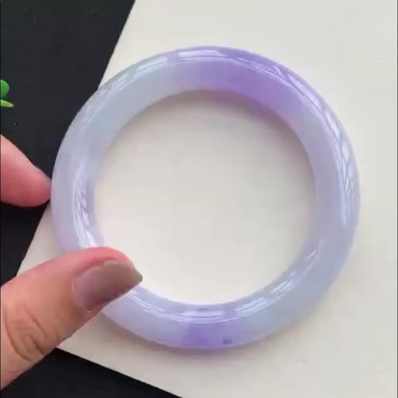 冰種翡翠天然翡翠玉鐲A玉手鐲 玉鈪 • 糯冰種紫羅蘭翡翠圓鐲 - 手鍊/手環 - 玉石 紫色