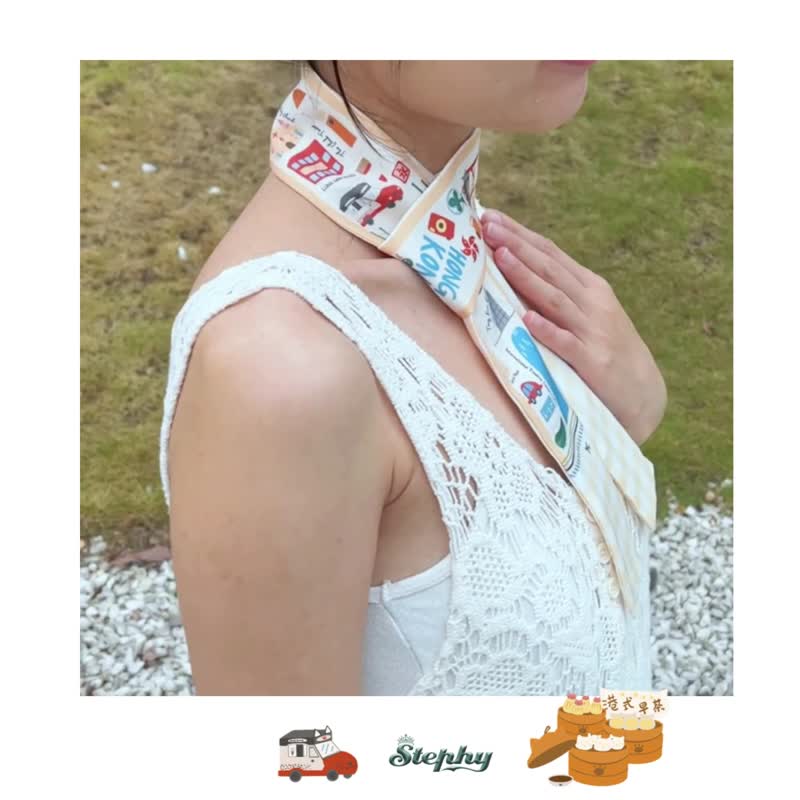 【香港手繪長絲巾】 米黃色 TWILLY 絲巾配絲巾扣禮盒/香港禮品 - 絲巾 - 其他材質 