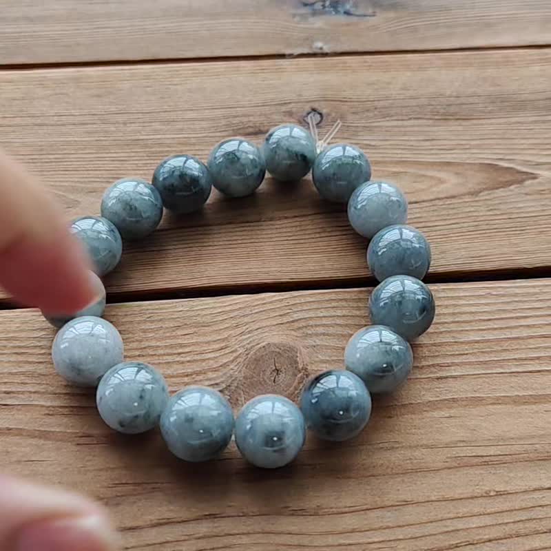 【親翠】天然翡翠 冰灰烏雞13mm意境圓珠17~18手環 潮黑 - 項鍊 - 玉石 黑色