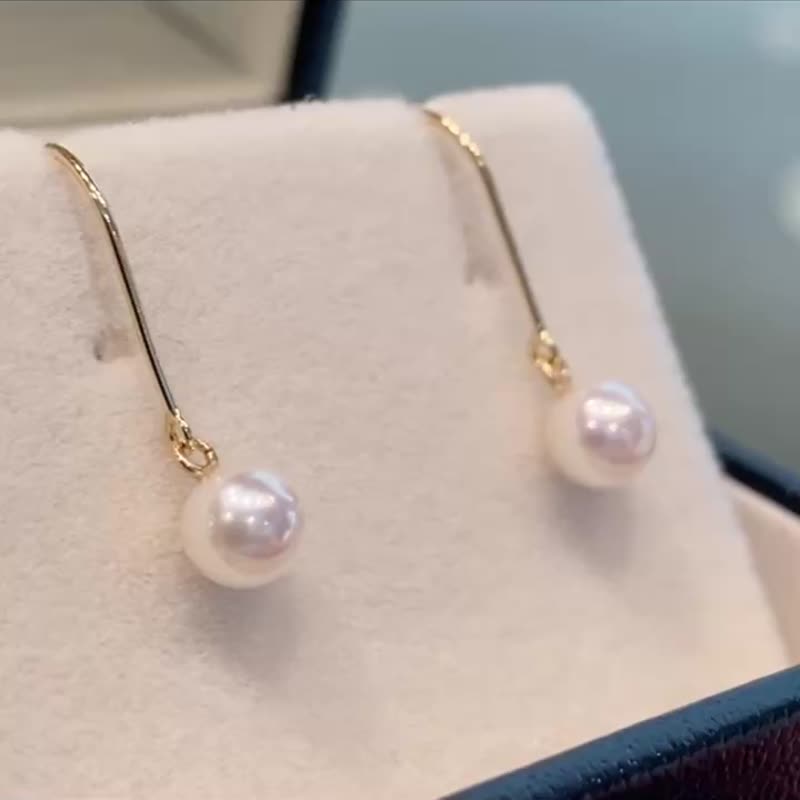 Akoya pearl hook earrings K18 - ต่างหู - ไข่มุก 