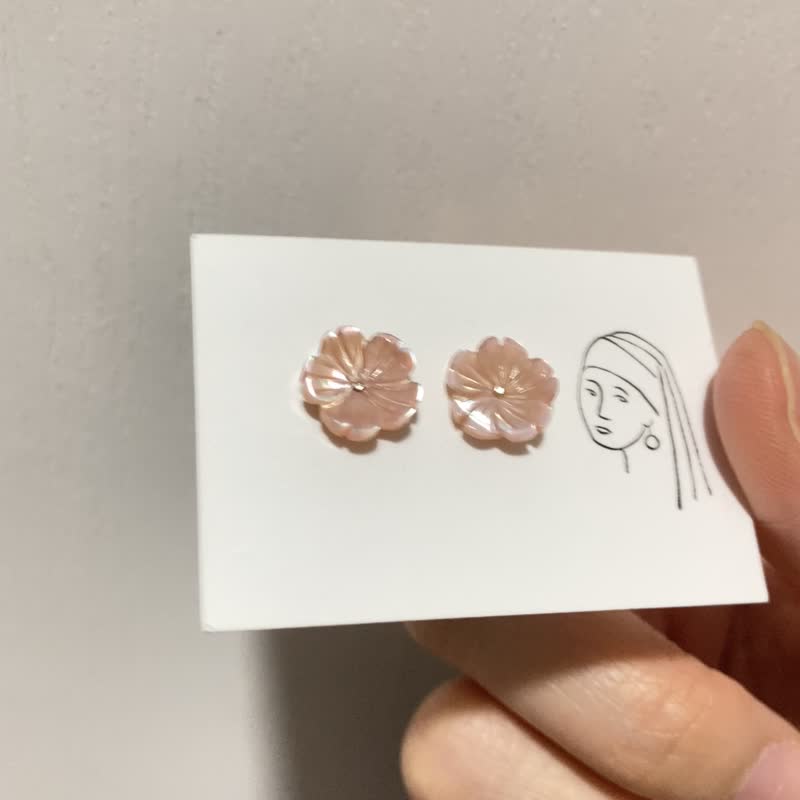 【春之約定】櫻花 天然粉貝殼貝母 10mm 全925純銀耳釘/耳夾 - 耳環/耳夾 - 純銀 粉紅色