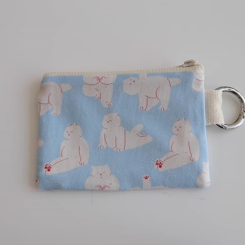 big big cat coin card pouch - meowmaste - กระเป๋าใส่เหรียญ - ผ้าฝ้าย/ผ้าลินิน สีน้ำเงิน