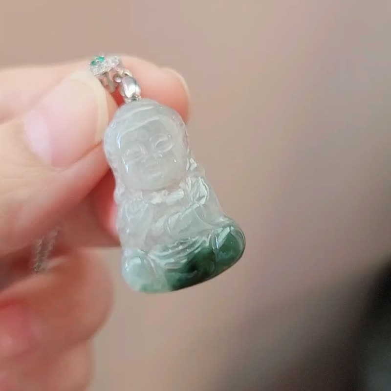 【親翠】天然翡翠 冰透綠底座寶寶阿彌陀佛項鍊 | 精工巧色 |佛系 - 項鍊 - 玉石 綠色