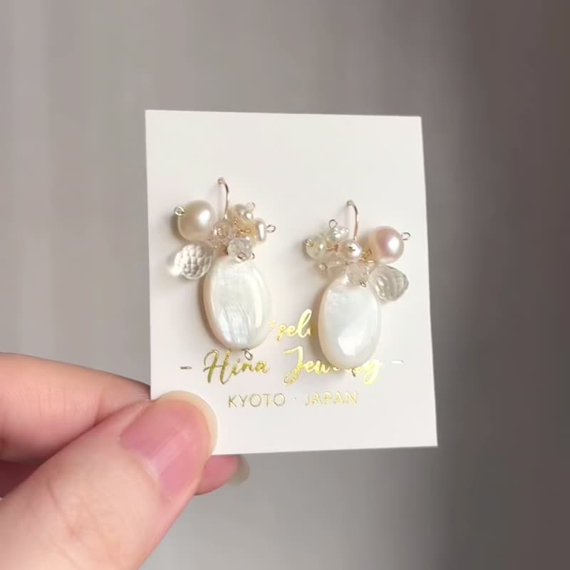 Pure White 14kgf Shell Pearl Crystal Quartz Bijoux Earrings - Earrings & Clip-ons - Gemstone White