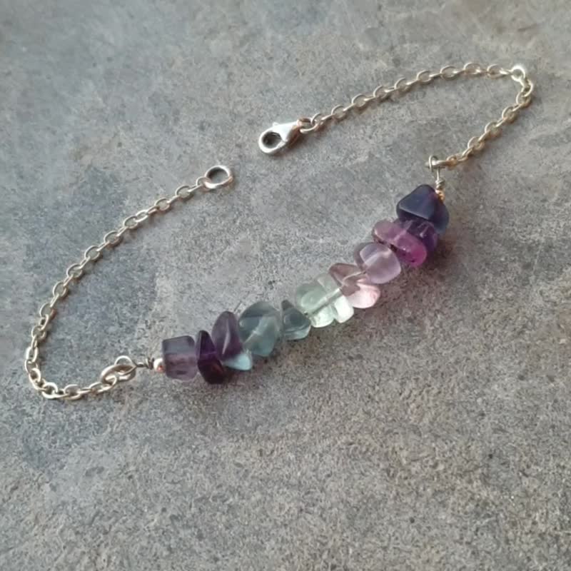 Fluorite Bracelet, 925 Silver, Aquarius crystal, Libra crystal jewelry - 手鍊/手環 - 水晶 紫色