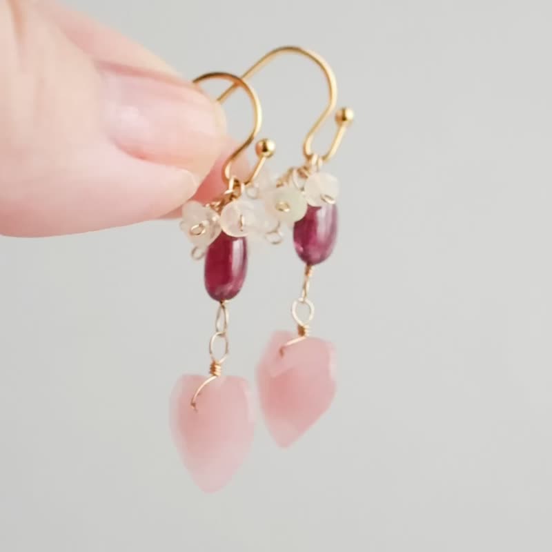 Guava Quartz Opal Rhodolite Garnet Clip-On Earring Charms - Earrings & Clip-ons - Stone Pink