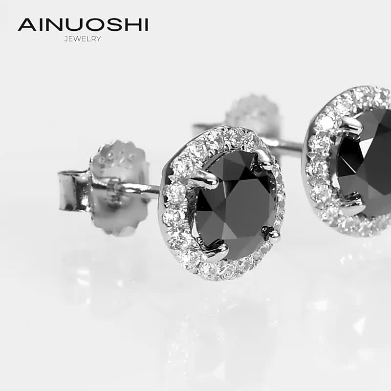 0.8 carat black moissanite earrings--couple jewelry emerald crystal - ต่างหู - เพชร 