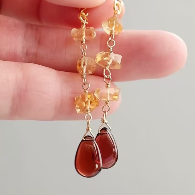 Citrine Garnet Pierced Earrings Clip-On Earring Charms - Earrings & Clip-ons - Stone Orange