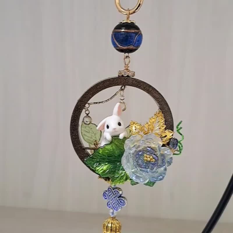 Chinese three-dimensional flower window series [Cute Rabbit Garden] ~ no steps allowed / pendant / pendant - Charms - Plastic Blue