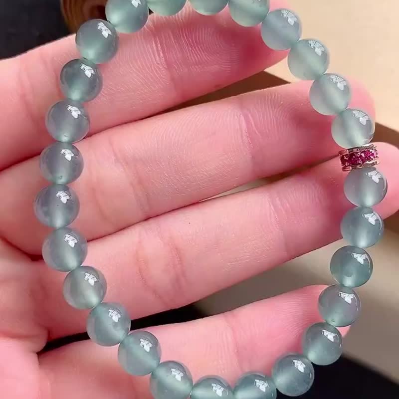 冰種翡翠天然翡翠 A玉 玉珠 玉鏈手鏈 • 冰種藍翡翠手串 - 手鍊/手環 - 玉石 藍色