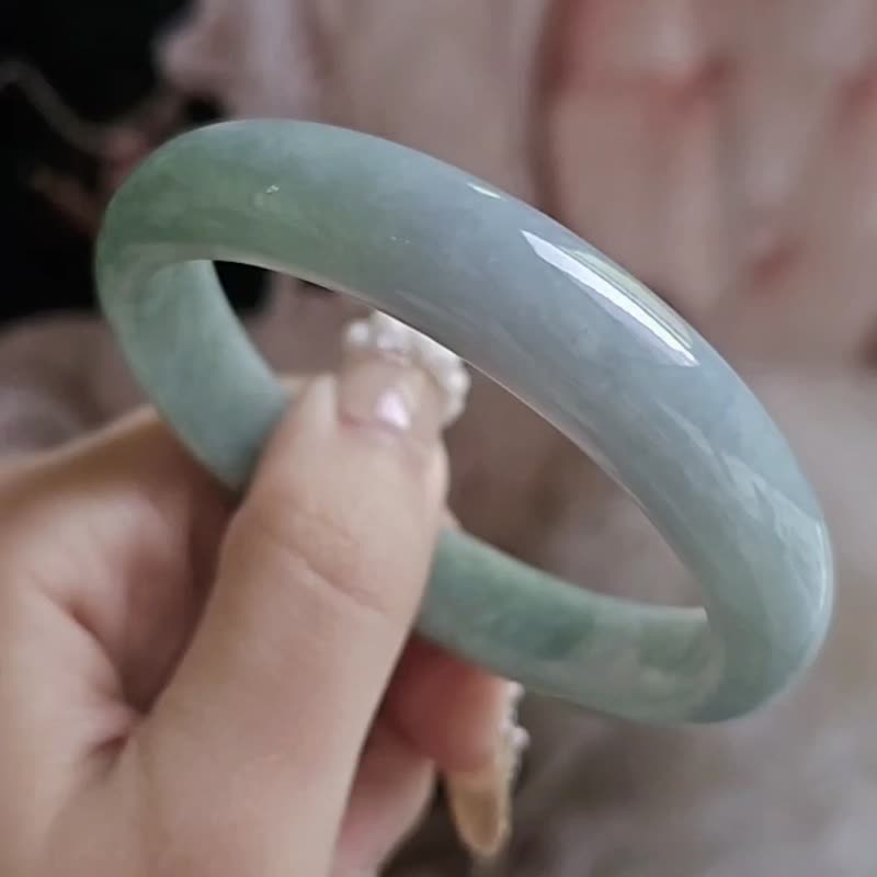 招財|春彩灑金|緬甸A貨翡翠完美平安手鐲#57.8#19 - 手鍊/手環 - 玉石 