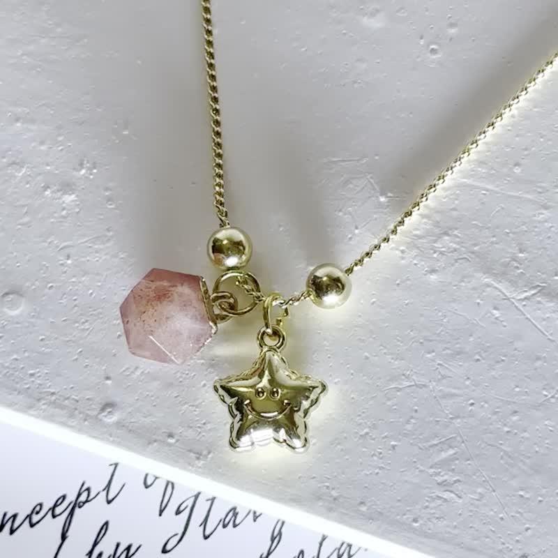 Gold Star with Rose Quartz Bracelet, Romantic Gift, Woman Jewel, Bridesmaid Gift - Bracelets - Crystal Gold