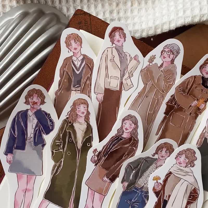 cozy room / 女子の秋の散歩 / ステッカーパック / 手帳ステッカー - ステッカー・シール - 紙 ブラウン