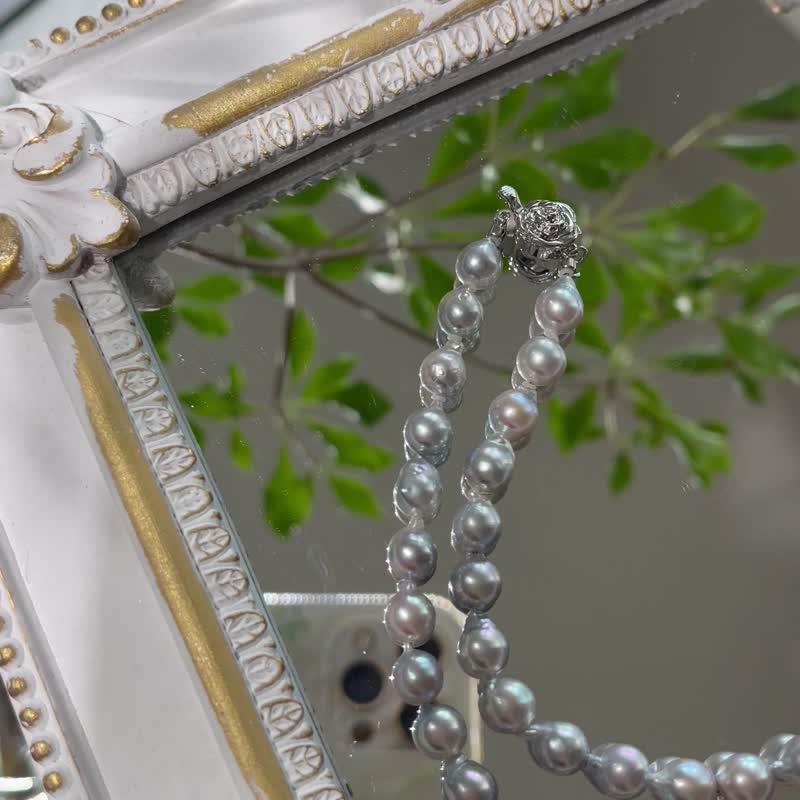 ナチュラルグレー バロック珠 アコヤパールネックレス 日本直送 無調色 天然銀藍色 巴洛克形 Akoya珍珠項鍊 6.5mm 日本海水珍珠 純銀釦 - ネックレス - 真珠 ブルー