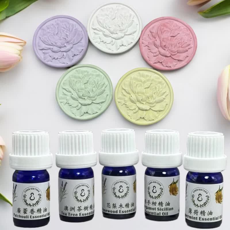 Five-color diffuser flower Stone comes with five bottles of 5ml essential oil/fragrance, optional diffuser essential oil/fragrance experience set - น้ำหอม - ปูน หลากหลายสี