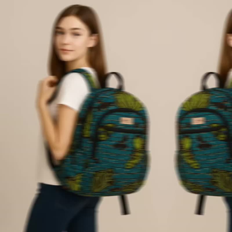 Backpack with quilted lines throughout, butterfly pattern, green - 後背包/背包/書包 - 棉．麻 綠色