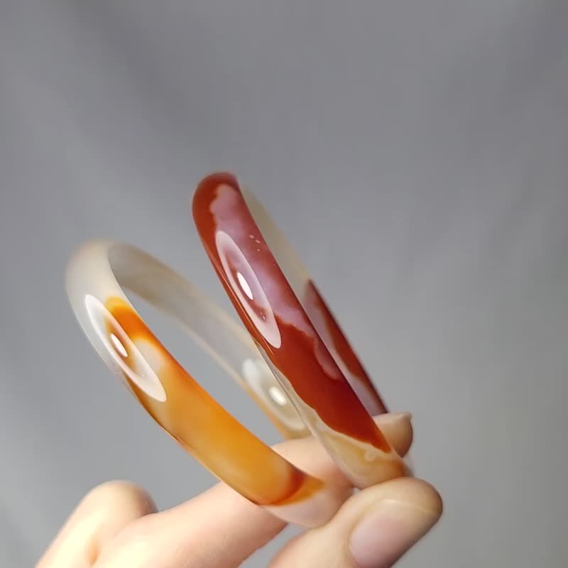 冰種 瑪瑙 玉瓍 富貴 叮噹鐲 玉振金聲 2只一組 手鐲 18.3cm 單品 - 手鍊/手環 - 寶石 紅色