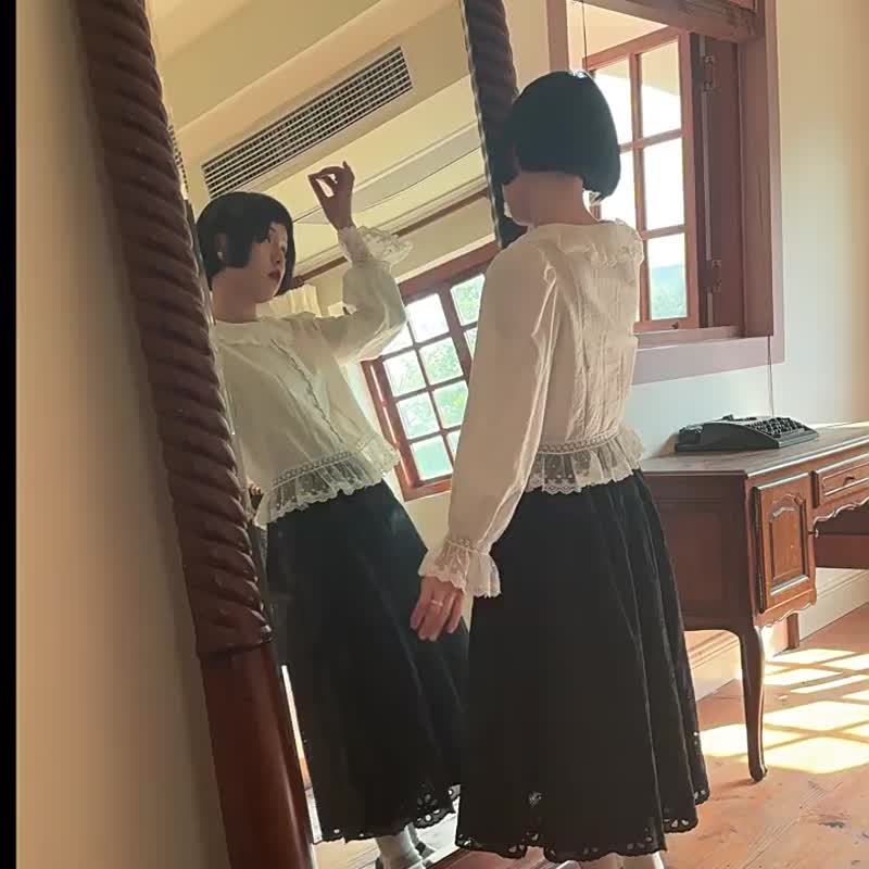 白色 宮廷風法式復古蕾絲襯衫上衣 甜美花邊領襯衣 - 女襯衫 - 棉．麻 白色