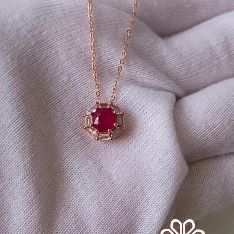 Natural Ruby Pendant and Necklace Sterling Silver 925 with Rose Gold Plated. - Necklaces - Sterling Silver Red