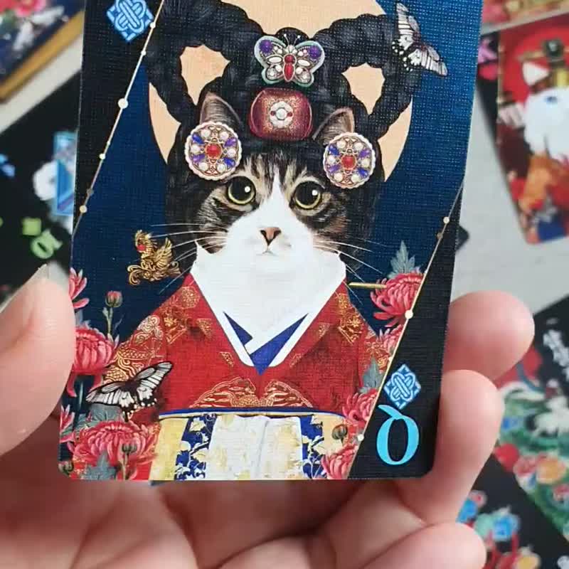 plying cards (a cat in a traditional Korean dress) - บอร์ดเกม - กระดาษ สีดำ