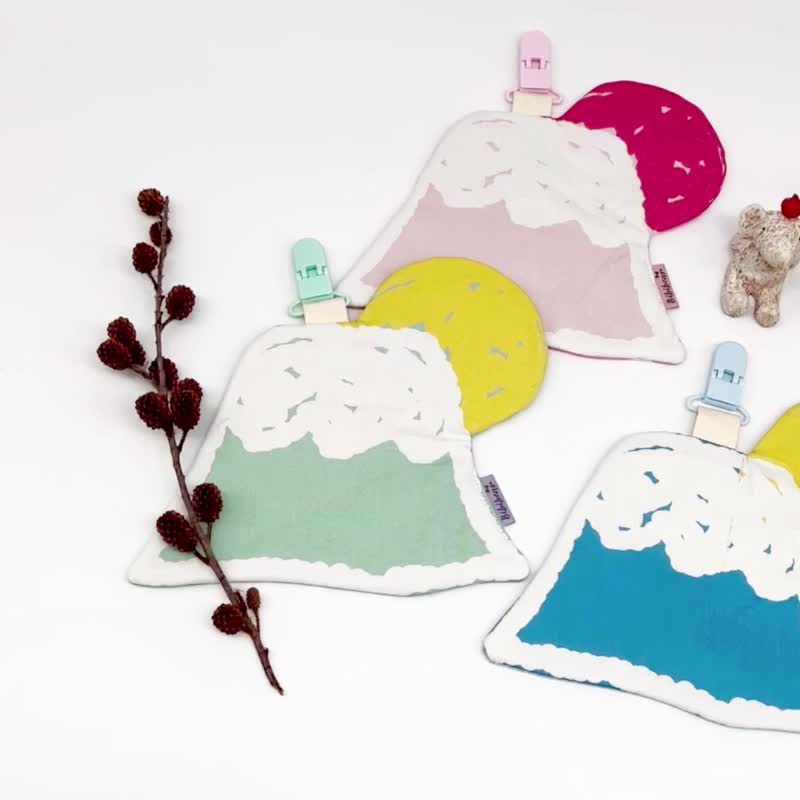 [Bibi Bear] Hand-painted Smiling Sunrise Mount Fuji Handkerchief Handkerchief Holder - ผ้ากันเปื้อน - ผ้าฝ้าย/ผ้าลินิน หลากหลายสี