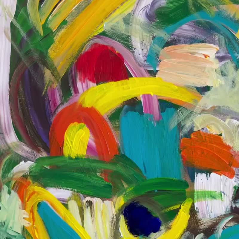 Large Abstract Colorful Oil Paintings On Canvas Textured Handmade Wall Art - 壁貼/牆壁裝飾 - 壓克力 多色